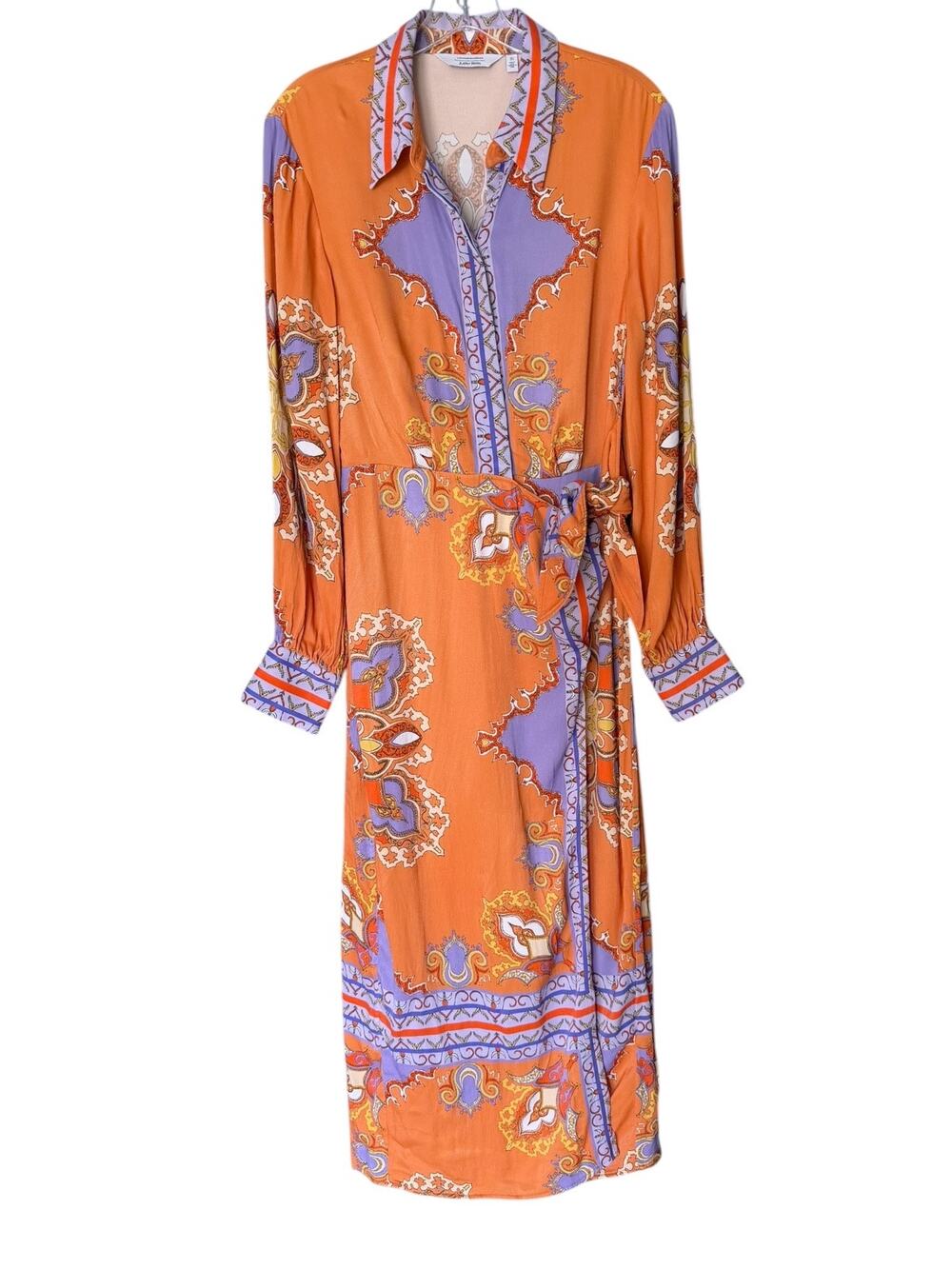 & Other Stories Faux Wrap Midi Shirt Dress Women’s 4 Boho Orange Anthropologie